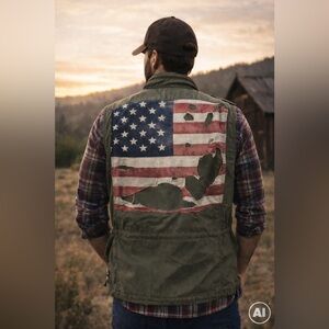 Denim & Supply Ralph Lauren Distressed Utility Vest, Distressed Flag Back